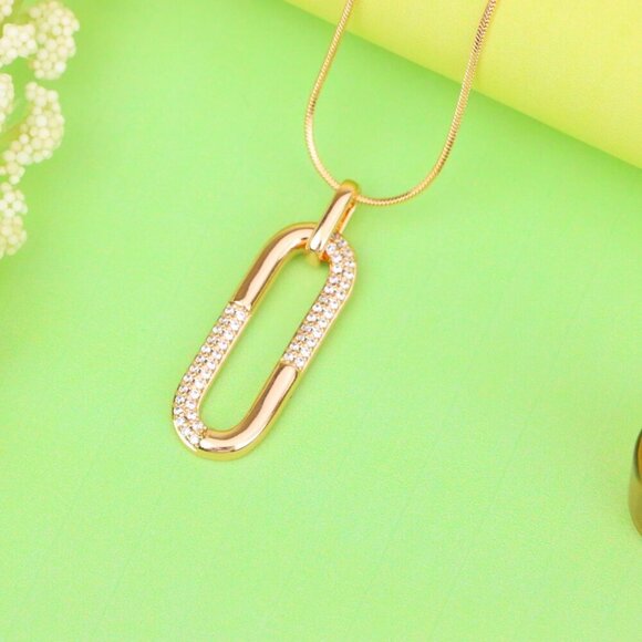 "Oval Link Style Rose Gold Pendant with Crystal Accents, XPPT1300 - Picture 3 of 12